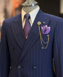 Bojoni Chicago Slim Fit Special Design High Quality Navy Blue Double Breasted Suit