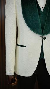 Bojoni Paruri Green Slim Fit Velvet Shawl Lapel Wool Tuxedo
