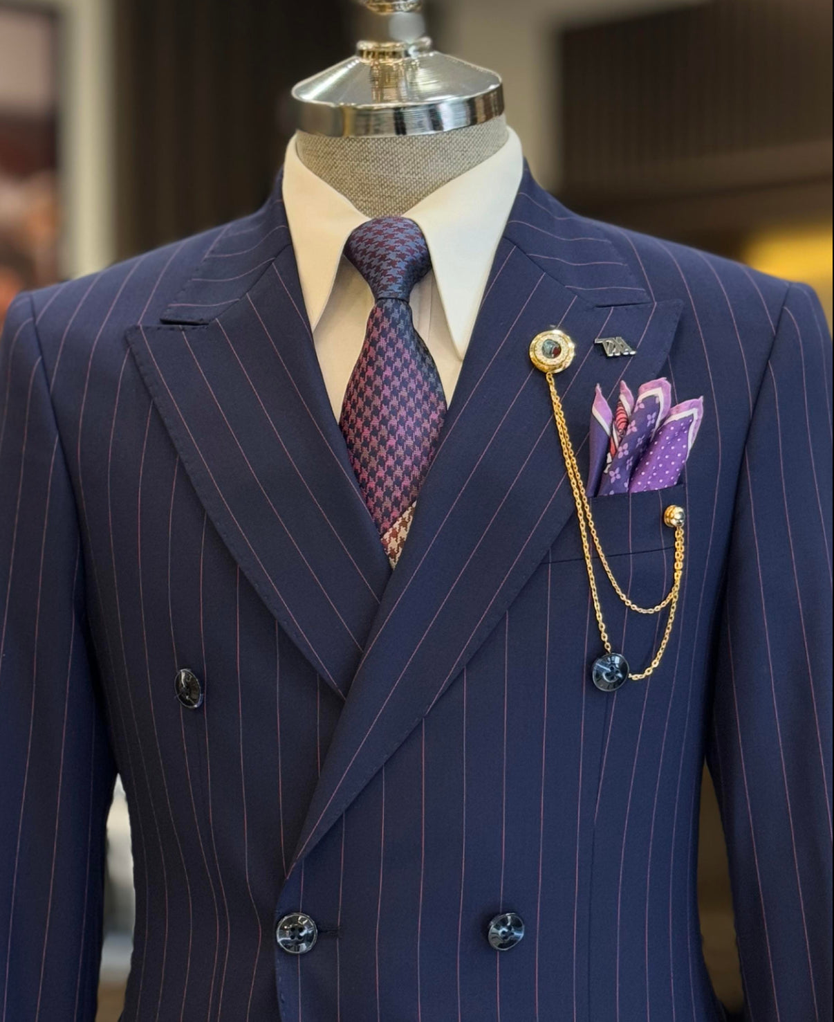 Bojoni Chicago Slim Fit Special Design High Quality Navy Blue Double Breasted Suit