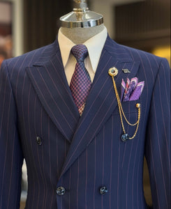 Bojoni Chicago Slim Fit Special Design High Quality Navy Blue Double Breasted Suit