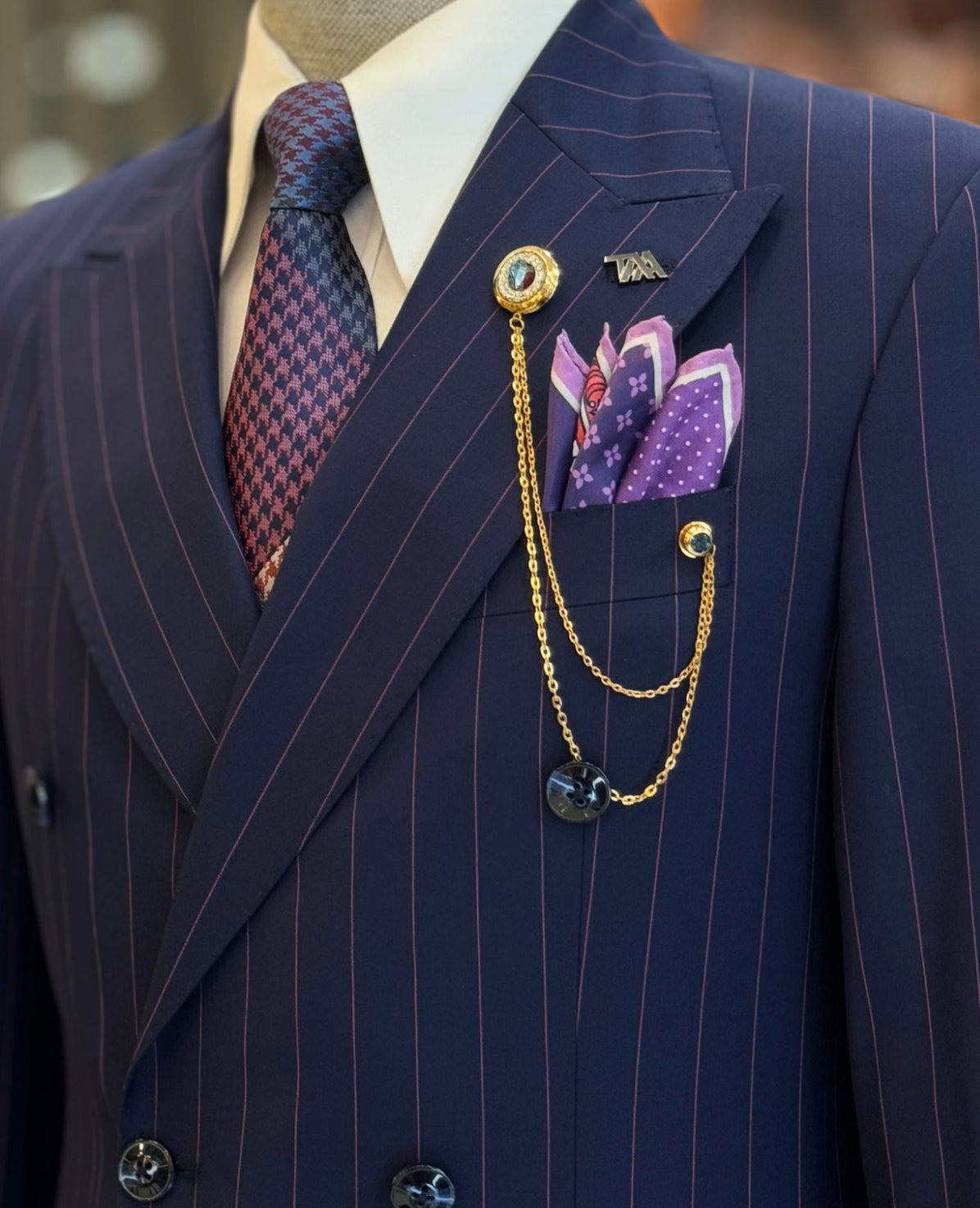Bojoni Chicago Slim Fit Special Design High Quality Navy Blue Double Breasted Suit