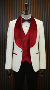 Bojoni Paruri Red Slim Fit Velvet Shawl Lapel Wool Tuxedo