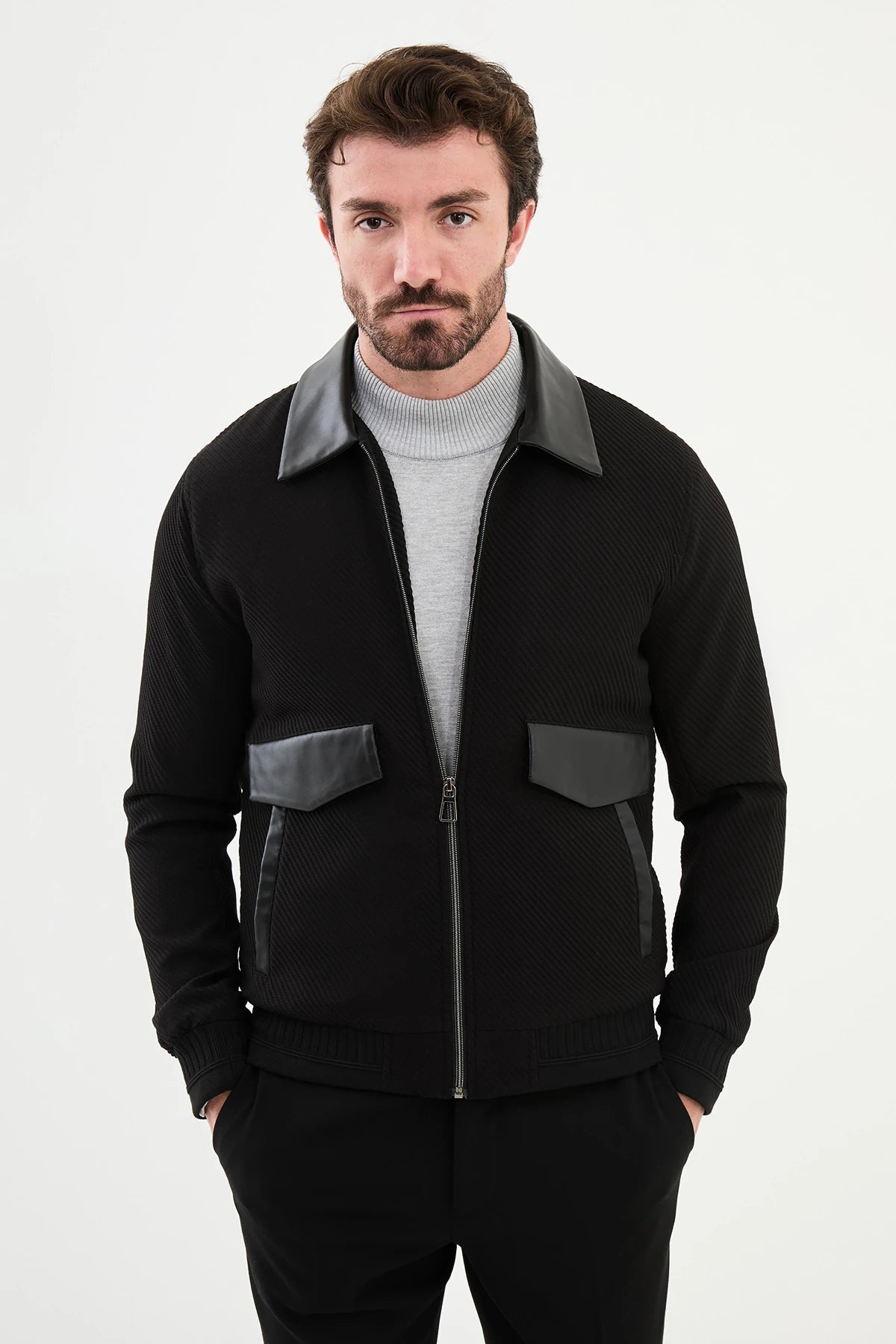 Bojoni Capena Black Slim Fit Leather Coat