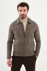 Bojoni Capena Beige Slim Fit Plaid Wool Coat