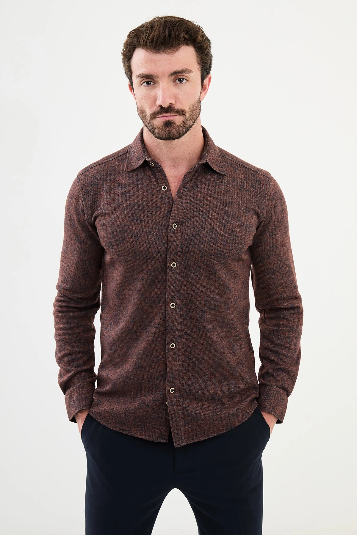 Bojoni Capena Patterned Slim Fit Tile Shirt