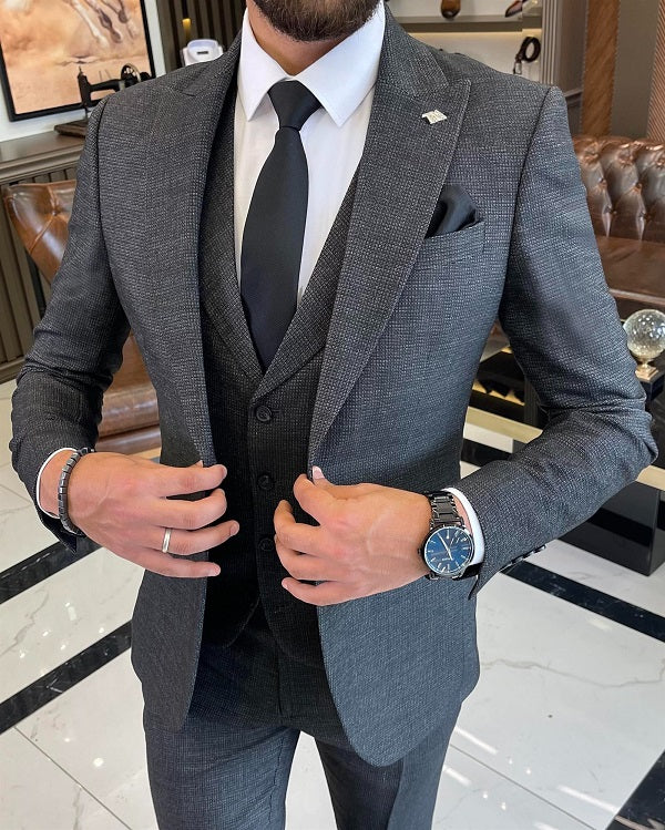 Bojoni Sheffield Anthracite Slim Fit 3 Piece Peak Lapel Suit