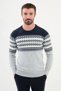 Bojoni Capena Patterned Slim Fit Crew Neck Gray Knitwear Sweater