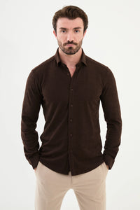 Bojoni Capena Long Sleeve Slim Fit Brown Shirt
