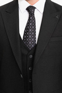 Bojoni Capena Plain Slim Fit  Black Wide Neck Wool Suit