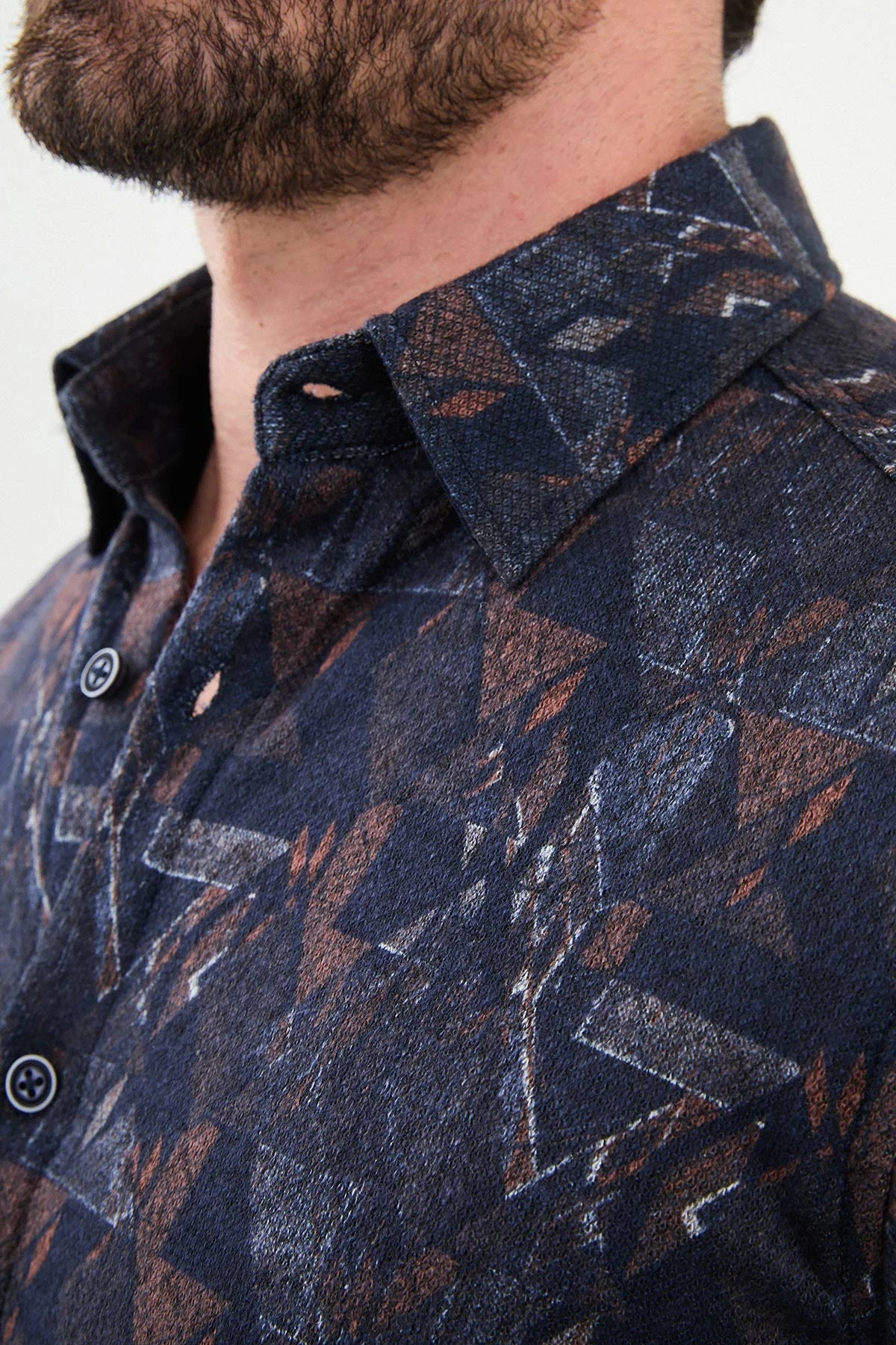 Bojoni Capena Patterned Slim Fit Navy Blue Shirt