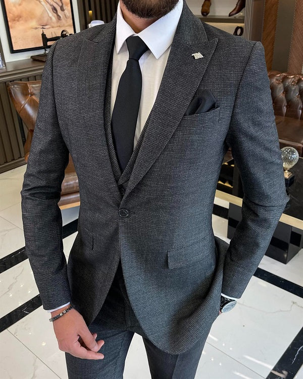 Bojoni Sheffield Anthracite Slim Fit 3 Piece Peak Lapel Suit