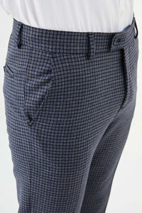 Bojoni Omaha Checkered Slim Fit Classic Navy Blue Trousers