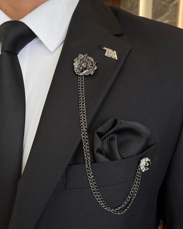 Bojoni Sheffield Black Slim Fit 2 Piece Notch Lapel Suit