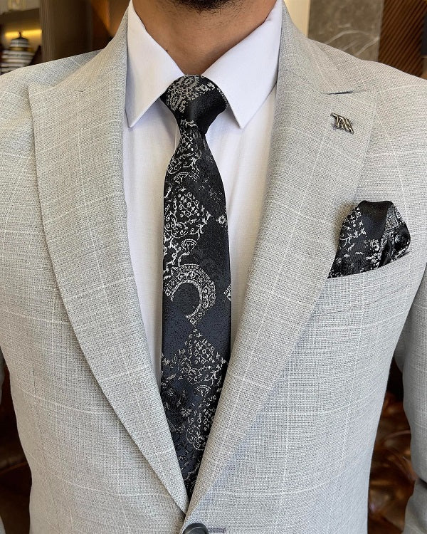 Bojoni Sheffield Gray Slim Fit 2 Piece Peak Lapel Check Suit