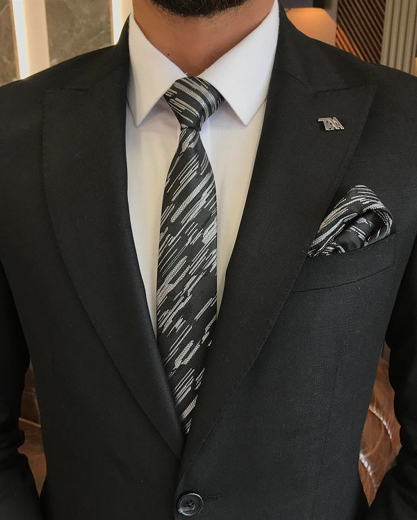 Bojoni Sheffield  Black Slim Fit 2 Piece Peak Lapel Plaid Check Suit