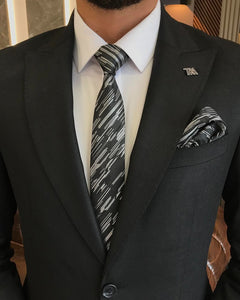 Bojoni Sheffield  Black Slim Fit 2 Piece Peak Lapel Plaid Check Suit