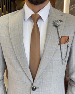 Bojoni Sheffield Mink Slim Fit 2 Piece Peak Lapel Check Plaid Suit