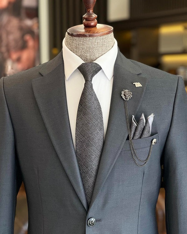 Bojoni Sheffield Dark Gray Slim Fit 2 Piece Notch Lapel Suit