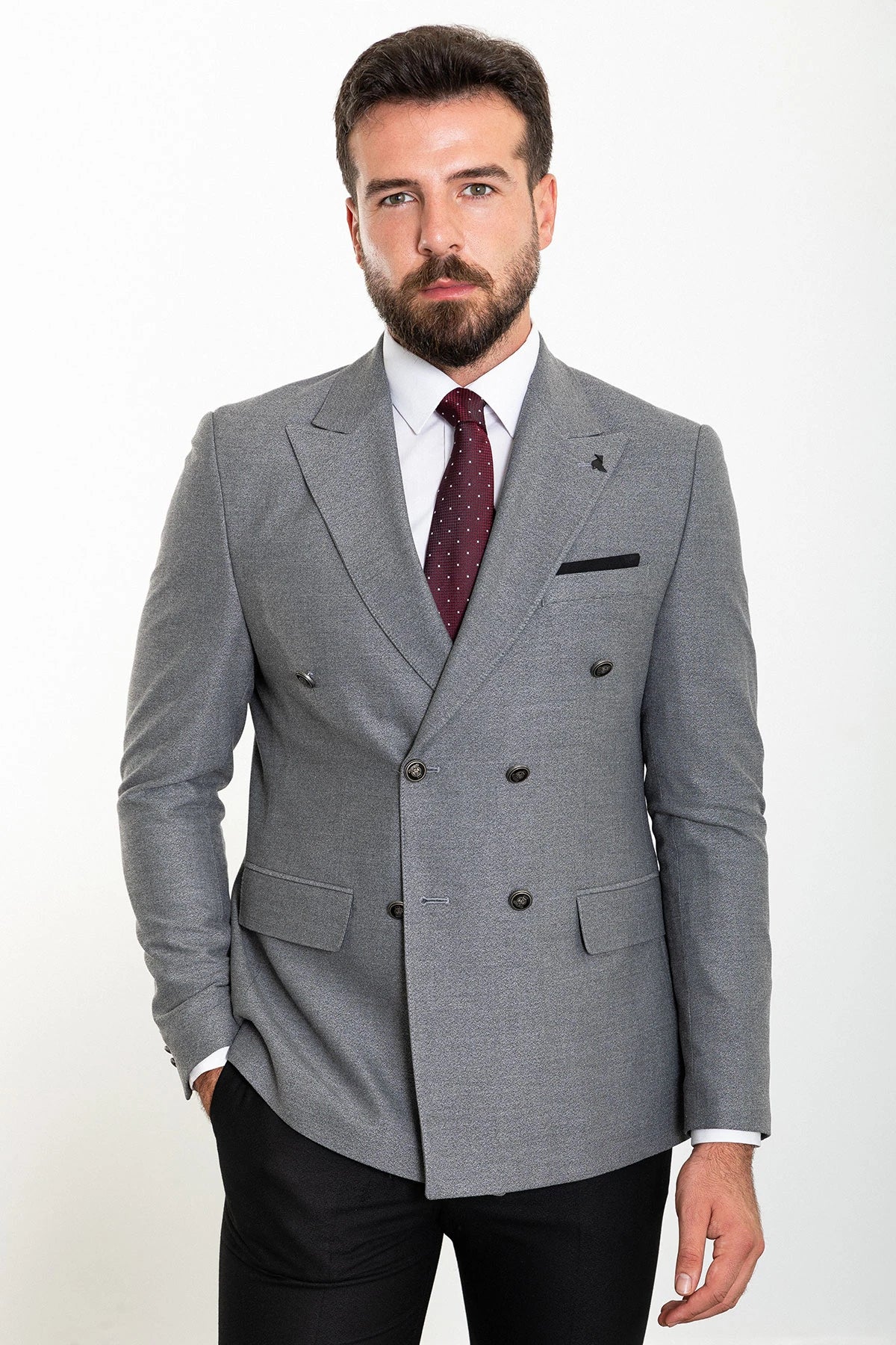 Bojoni Capena Gray Double Breasted Slim Fit Suit