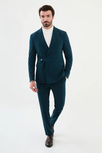 Bojoni Capena Slim Fit Blue Single Lapel Button Detail Suit