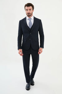 Bojoni Capena Navy Blue Plaid Patterned  Slim Fit Suit