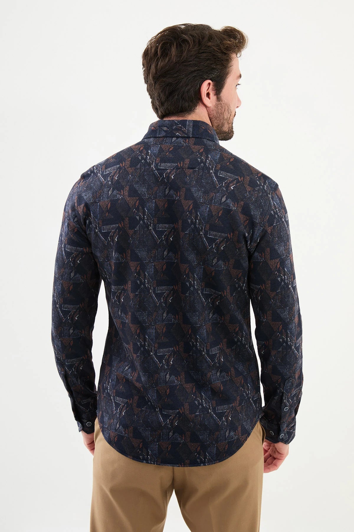 Bojoni Capena Patterned Slim Fit Navy Blue Shirt