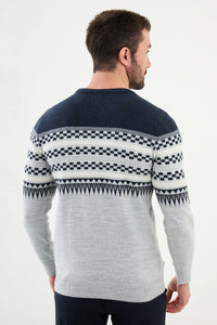 Bojoni Capena Patterned Slim Fit Crew Neck Gray Knitwear Sweater