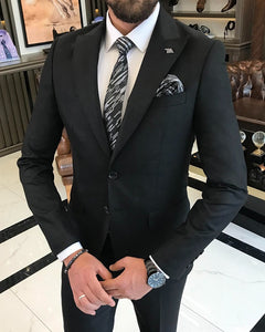 Bojoni Sheffield  Black Slim Fit 2 Piece Peak Lapel Plaid Check Suit