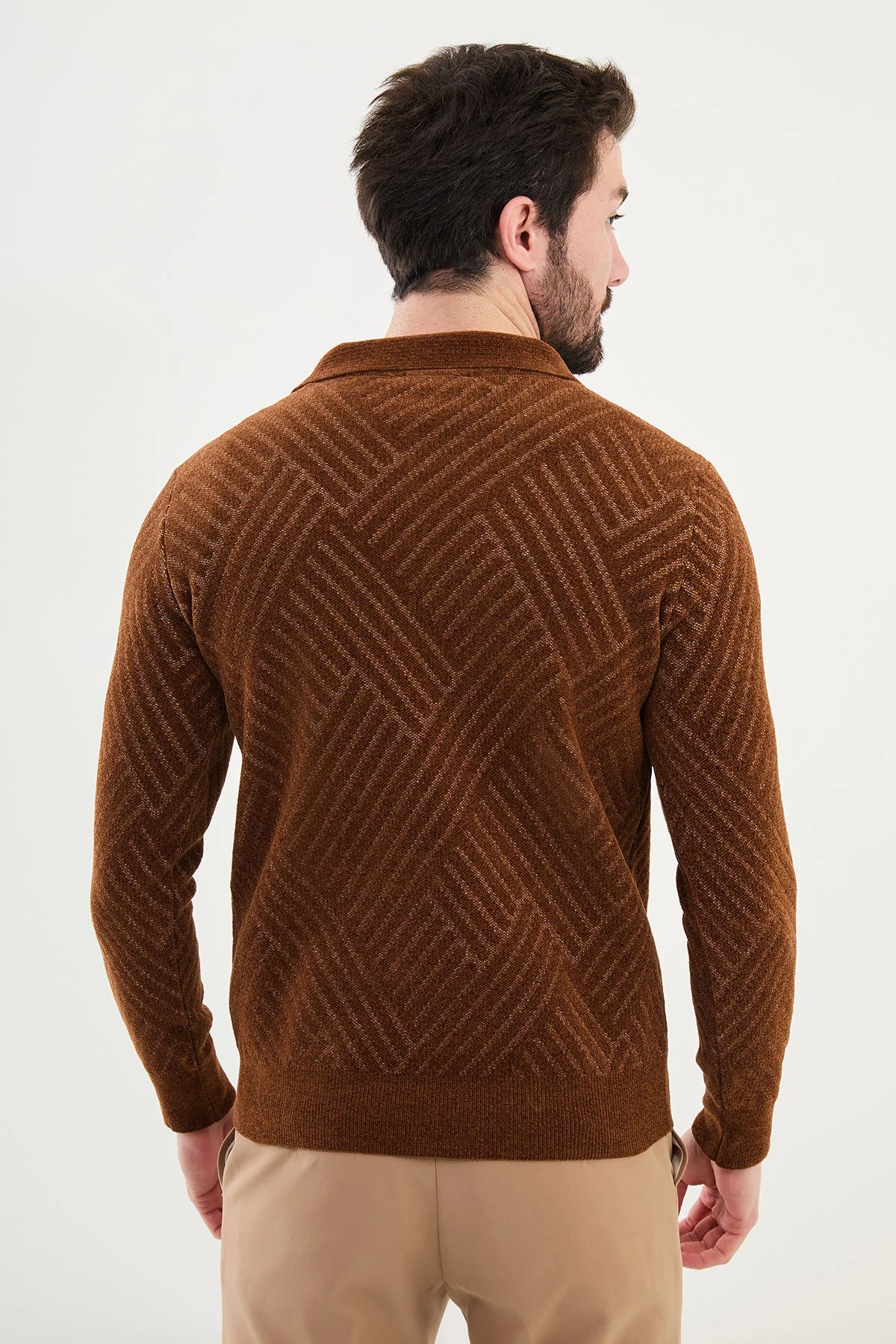 Bojoni Omaha Knitwear Polo Zippered Collar Camel Sweater