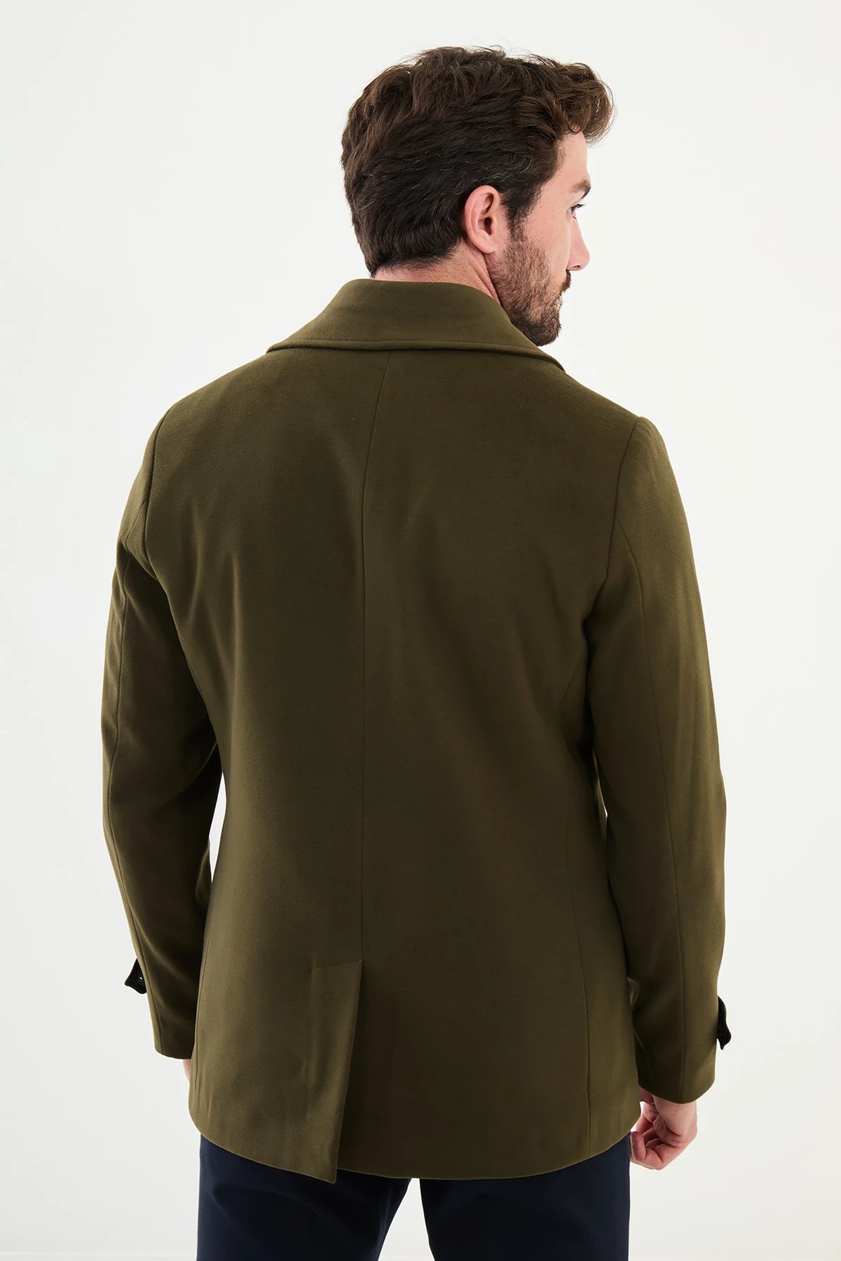 Bojoni Capena Plain Slim Fit Wool  Khaki Coat