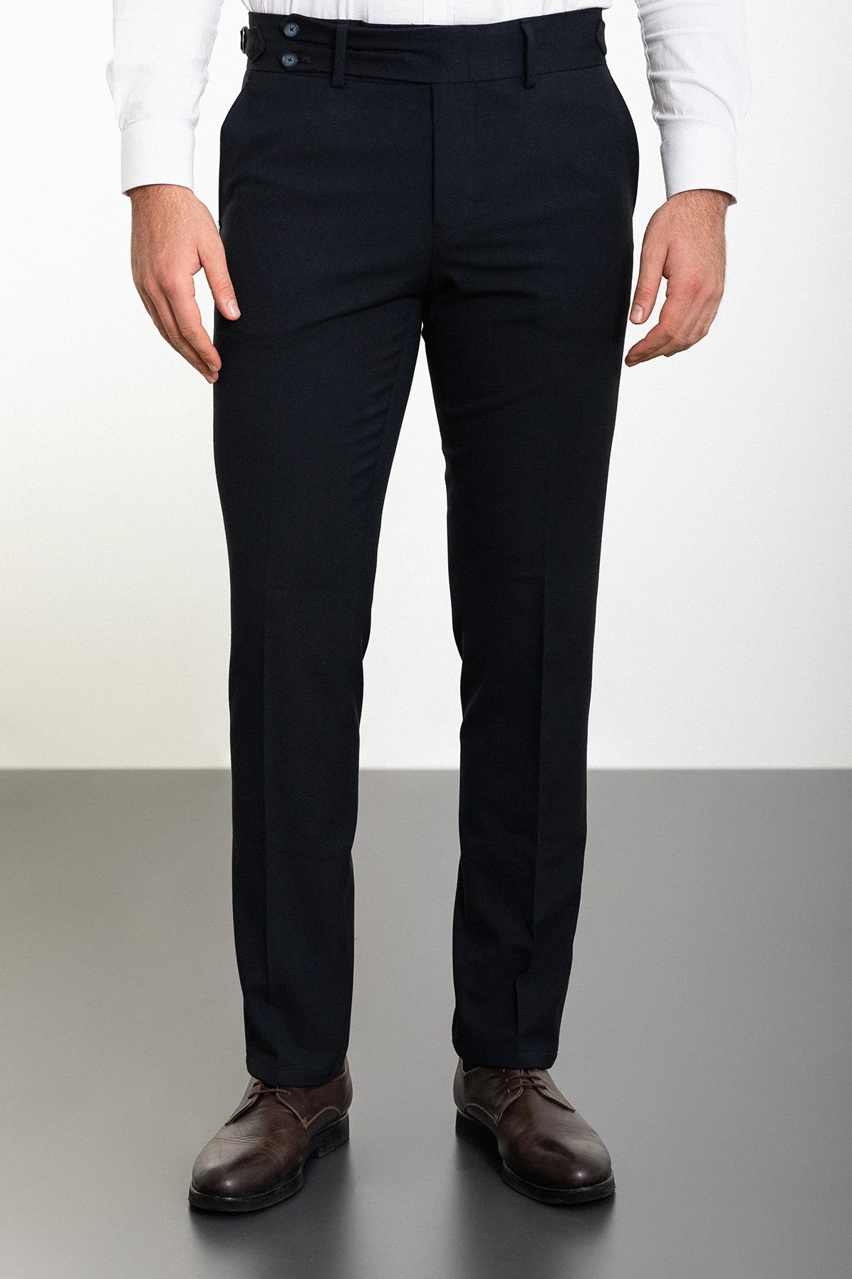 Bojoni Omaha Straight Slim Fit Belt Detailed Buckle Navy Blue Trousers