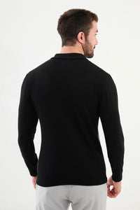 Bojoni Capena Pieced Slim Fit Polo Collar Black Knitwear Sweater