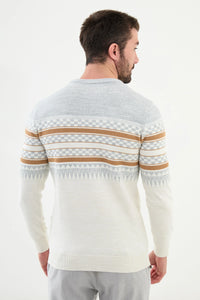 Bojoni Capena Patterned Slim Fit Crew Neck Ecru Knitwear Sweater