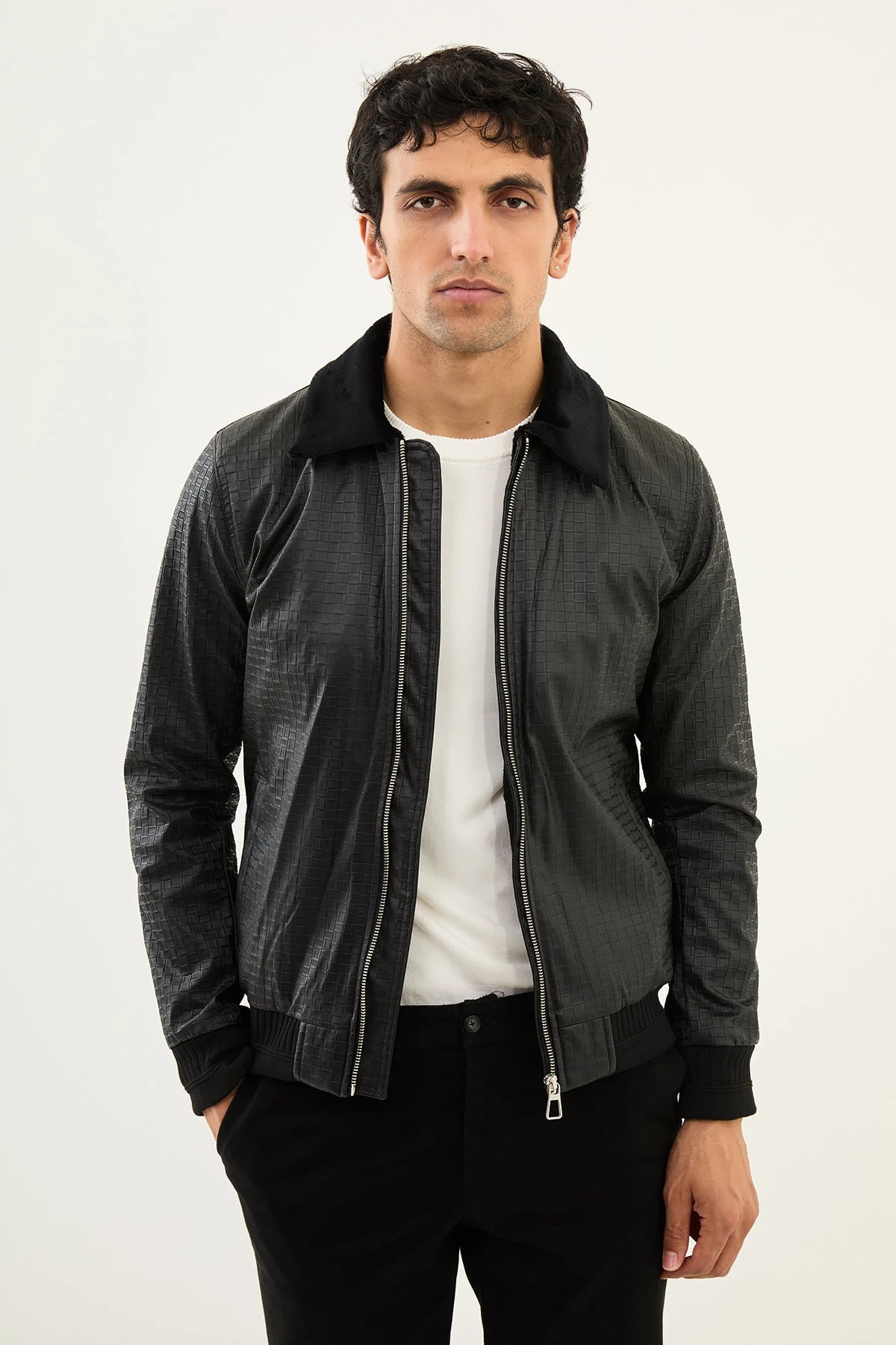 Bojoni Capena Black Check Leather Jacket