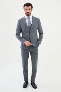Bojoni Capena Gray Plaid Patterned  Slim Fit Suit