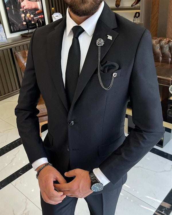 Bojoni Sheffield Black Slim Fit 2 Piece Notch Lapel Suit