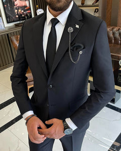 Bojoni Sheffield Black Slim Fit 2 Piece Notch Lapel Suit