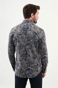 Bojoni Capena Patterned Slim Fit Navy Blue Shirt