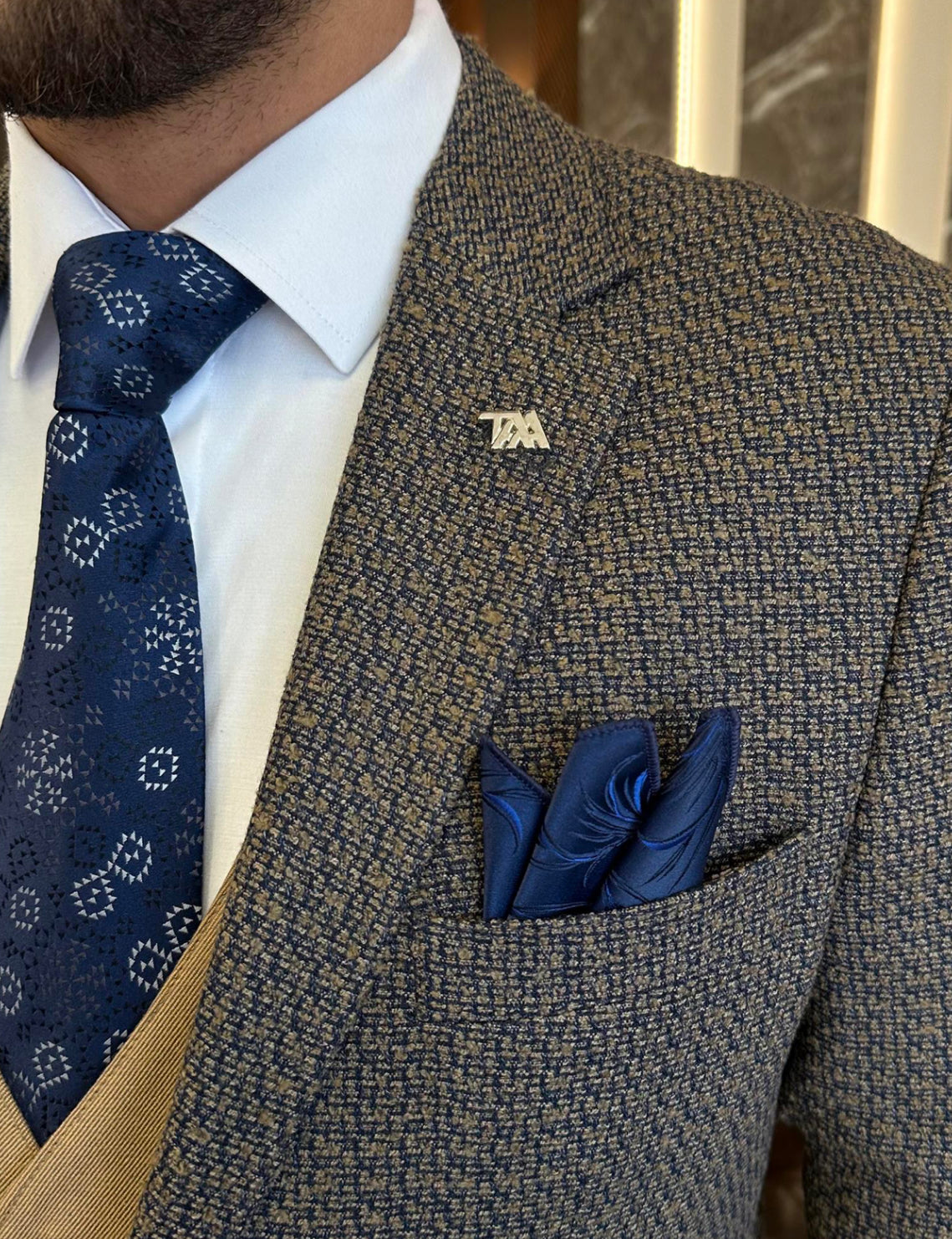 Bojoni Iowa Camel Wool Plaid  Slim Fit Suit
