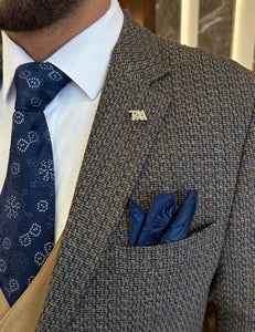 Bojoni Iowa Camel Wool Plaid  Slim Fit Suit