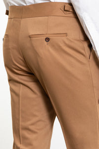 Bojoni Omaha Straight Slim Fit Pleated Belt Detailed Buckle Camel Trousers