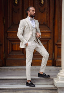 Bojoni Matera Beige Slim Fit Peak Lapel Tuxedo