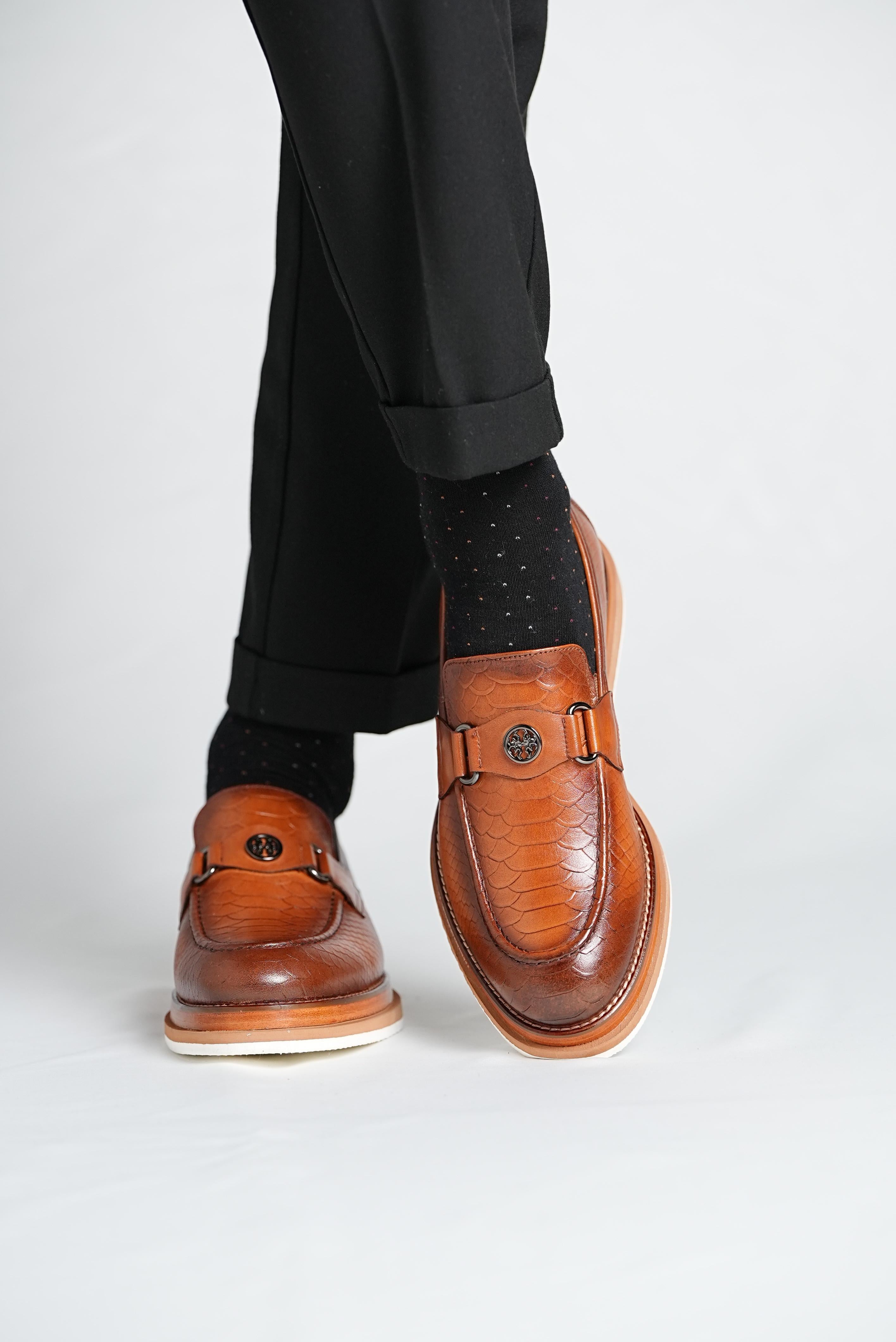 Bojoni Pineto Light Brown Croco Pattern Loafer  Shoes