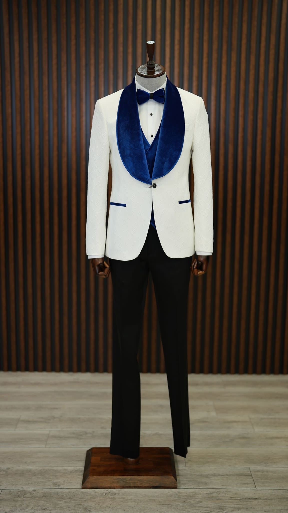 Bojoni Paruri Blue Slim Fit Velvet Shawl Lapel Wool Tuxedo