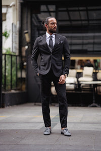 Bojoni  Matera Black Slim Fit Pinstripe Combination Suit