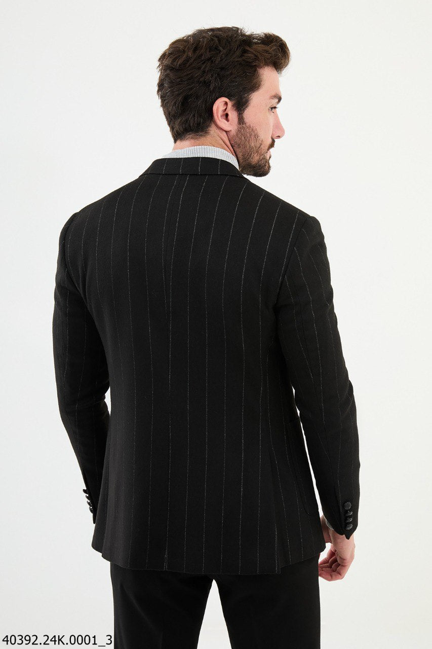 Bojoni Belmonte Slim Fit Black Striped Blazer