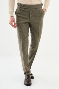 Bojoni Capena Riffled Slim Fit Belt Detailed Wide Collar Khaki Wool  Suit