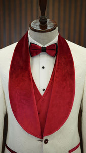 Bojoni Paruri Red Slim Fit Velvet Shawl Lapel Wool Tuxedo