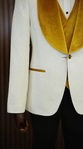 Bojoni Paruri Yellow Slim Fit Velvet Shawl Lapel Wool Tuxedo