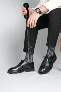 Bojoni Pineto Black Leather Croco Pattern Shoes